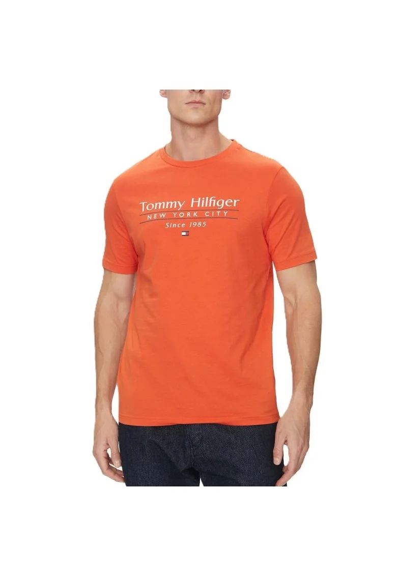 Tricou  pentru Barbati, hilfiger center stack tee, MW0MW38621-SCX, Portocaliu, Portocaliu