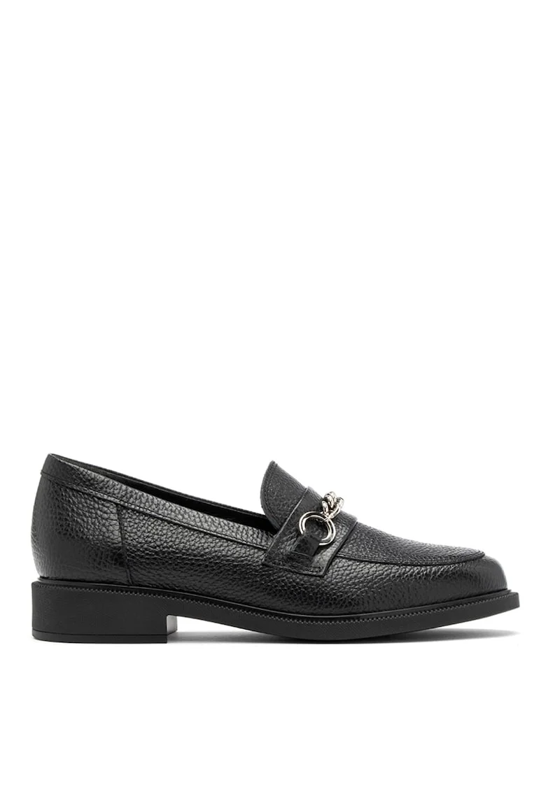 Pantofi loafer de piele cu aplicatie lant, Negru