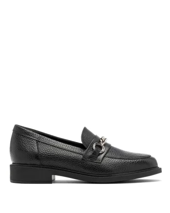 Pantofi loafer de piele cu aplicatie lant, Negru