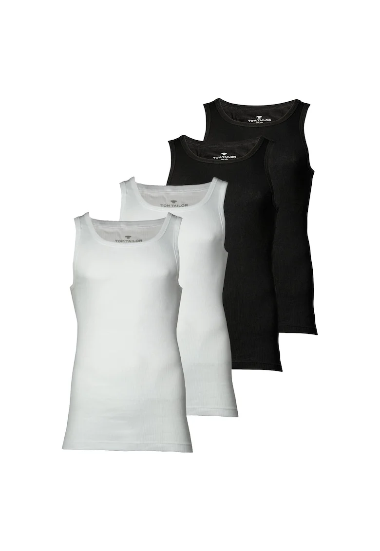 Set de top-uri din bumbac - 4 piese, Alb/Negru
