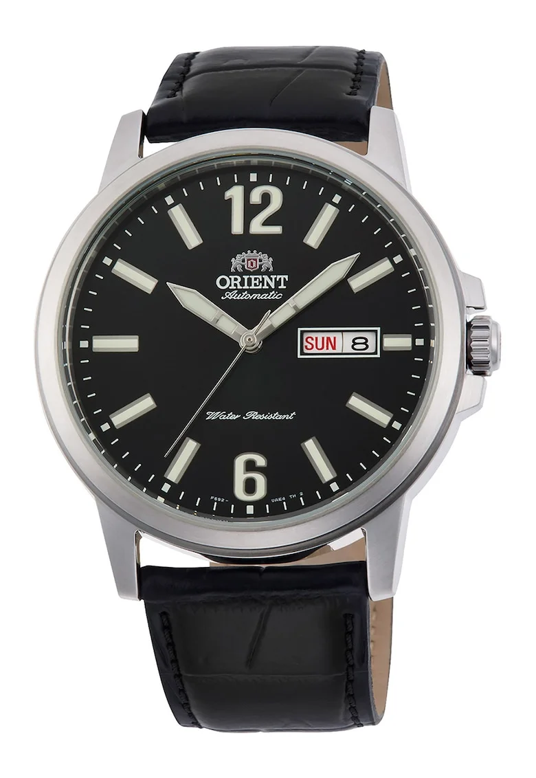 Ceas automatic cu curea de piele, Negru