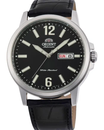 Ceas automatic cu curea de piele, Negru