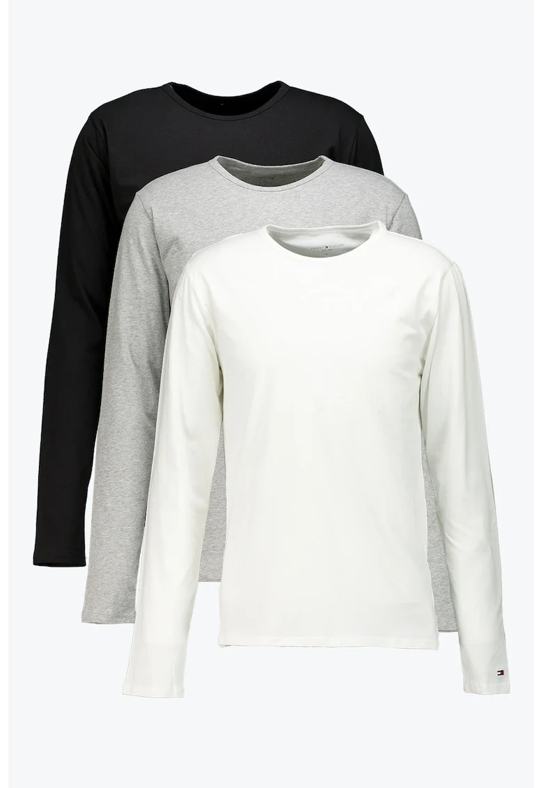 Set de bluze slim fit de casa - 3 piese, Alb/Negru/Gri melange