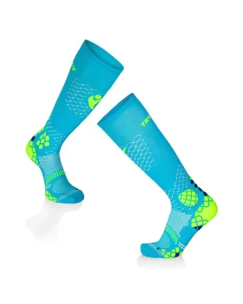 Sosete compresive pentru alergat 3/4 COMPRESSION SOCKS Turcoaz - Galben