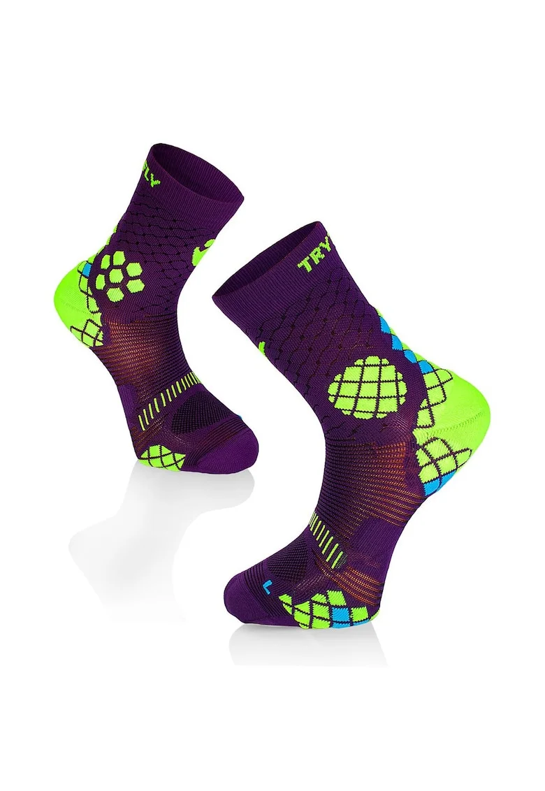 Sosete sport de compresie violet-galben