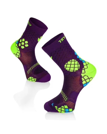 Sosete sport de compresie violet-galben