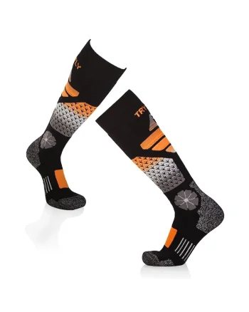 Sosete schi 3/4 lungi lana merino, Negru Portocaliu