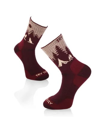 Sosete pentru Drumetie din Lana de Merinos cu Lup Visiniu