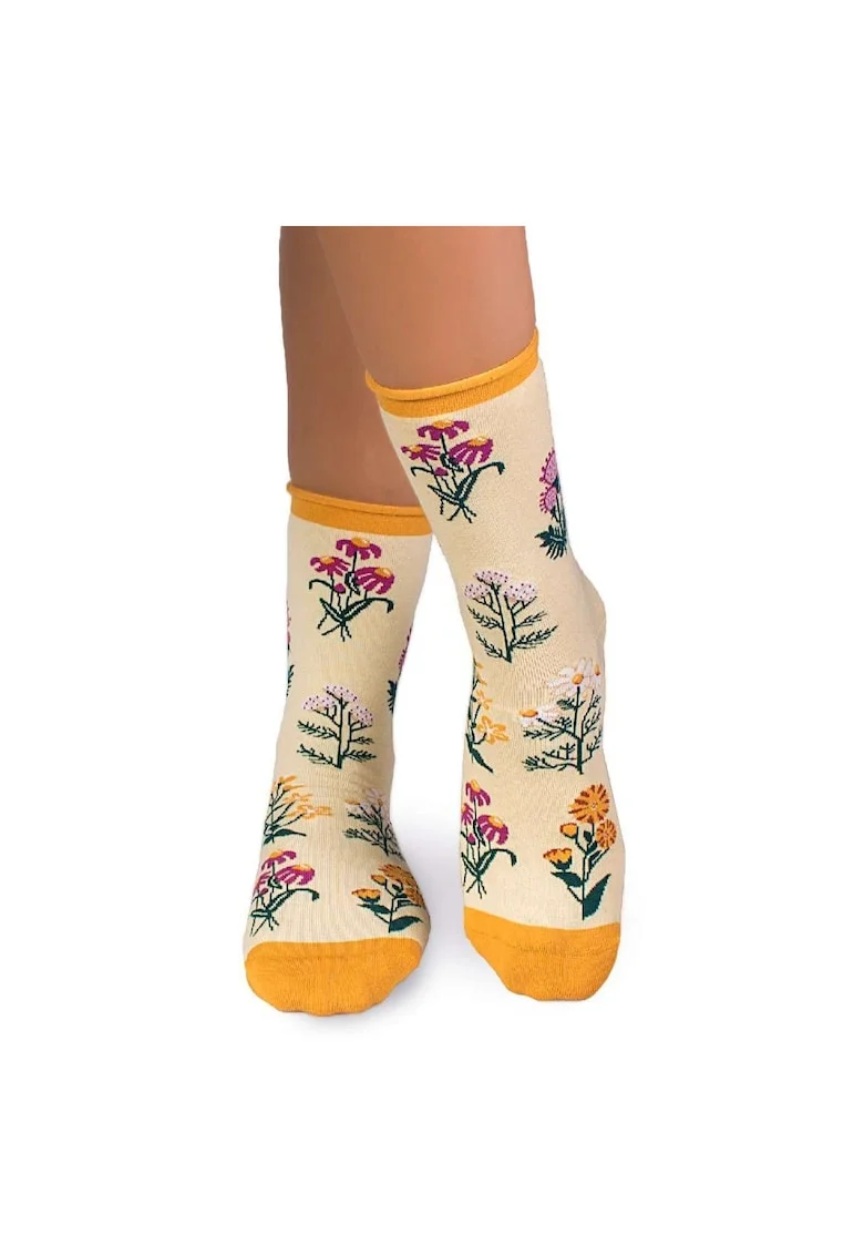 Sosete Fine din Bumbac organic cu model floral Galben
