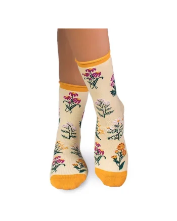 Sosete Fine din Bumbac organic cu model floral Galben