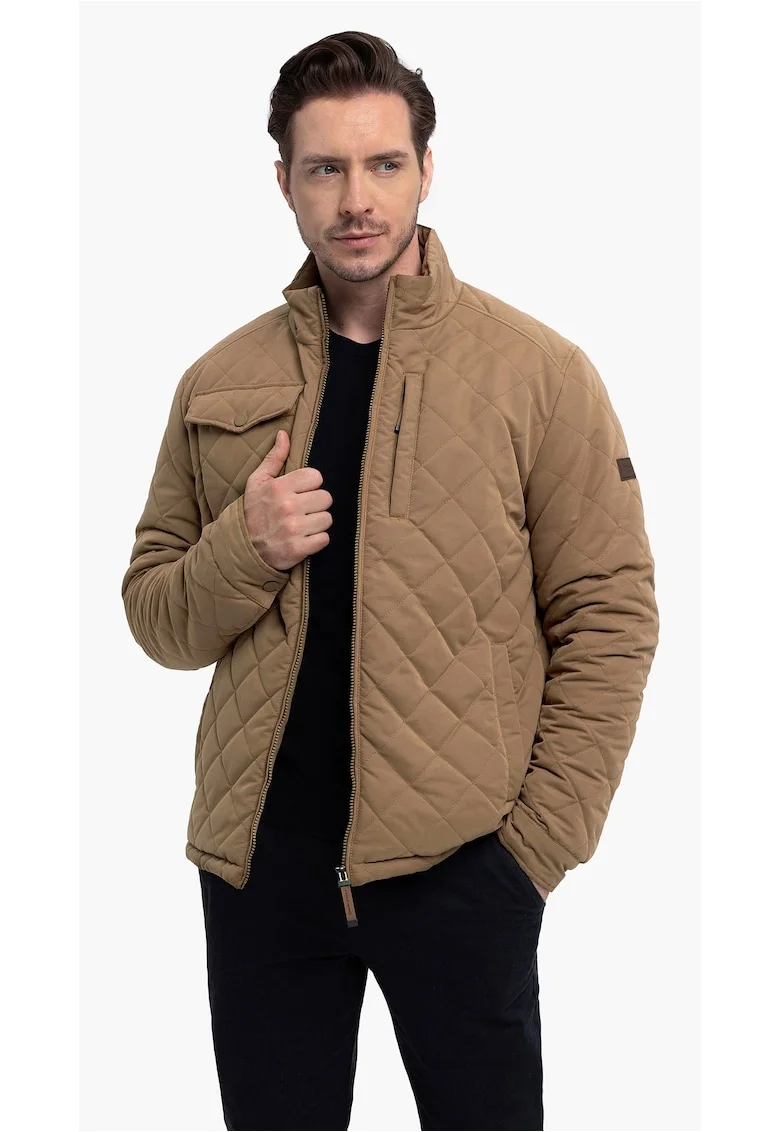 Geaca matlasata casual, barbati, guler ridicat, buzunare,  J-Stony, Bej, Bej