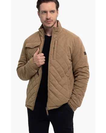 Geaca matlasata casual, barbati, guler ridicat, buzunare,  J-Stony, Bej, Bej