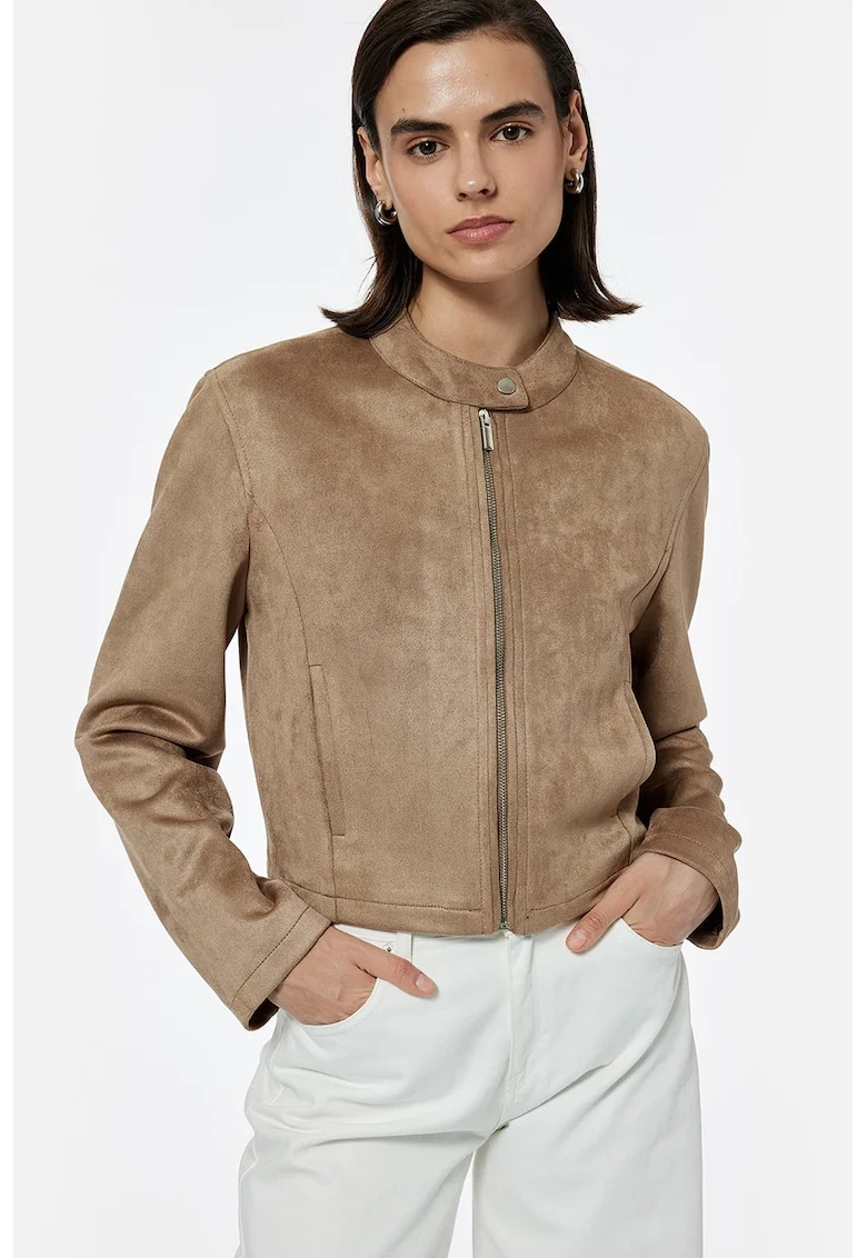 Jacheta crop Radford de piele intoarsa ecologica, Caramel