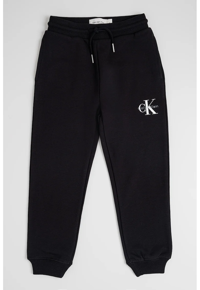 Pantaloni relaxed fit de trening cu imprimeu logo discret, Negru