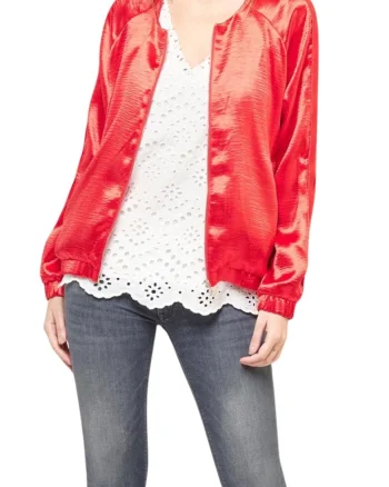 Geaca bomber  rosie, poliester, cu fermoar, pentru femei,