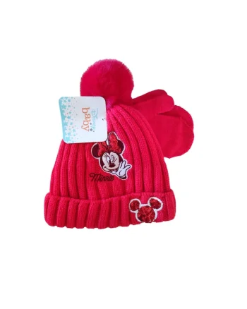 Set caciula si manusi  Minnie, rosu, acril, pentru fete, 50 EU