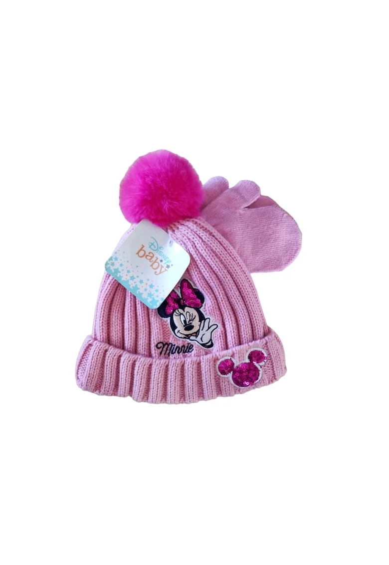 Set caciula si manusi  Minnie, roz, acril, Roz