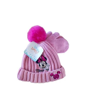 Set caciula si manusi  Minnie, roz, acril, Roz