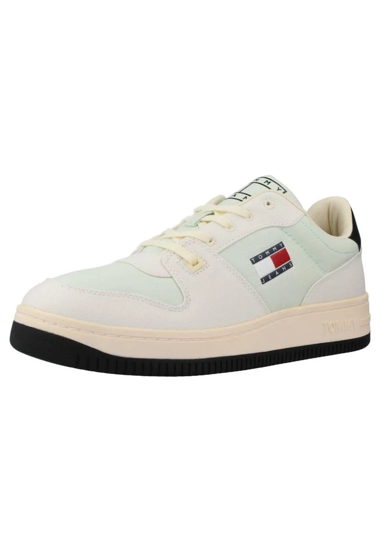 Pantofi Tommy Jeans Basket, Textil, Alb, Alb
