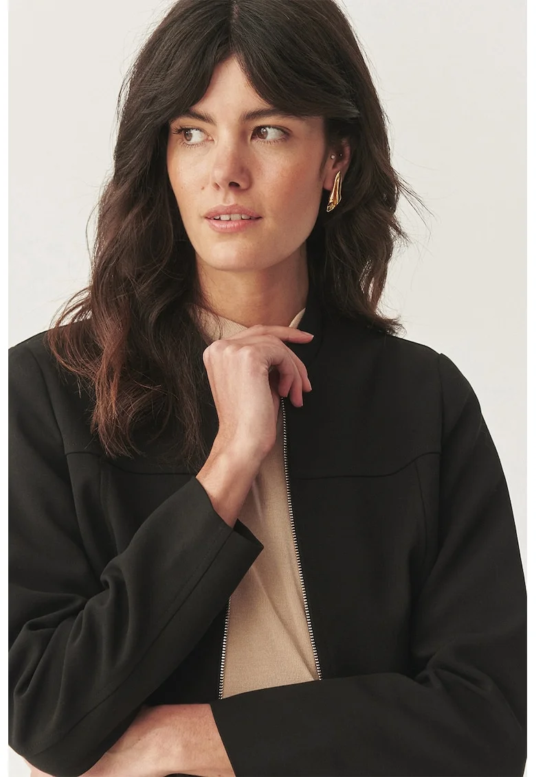 Jacheta slim-fit cu fermoar, Negru