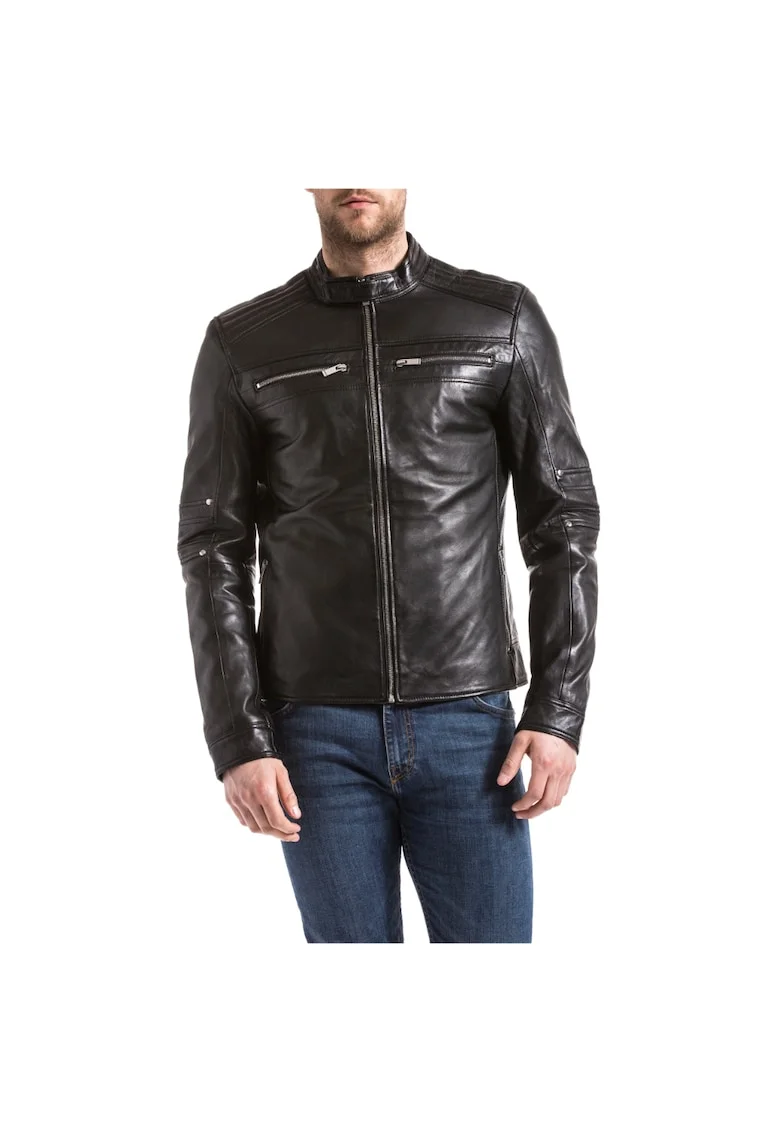 Jacheta biker barbati  IDANNUS, Piele, Negru, Negru