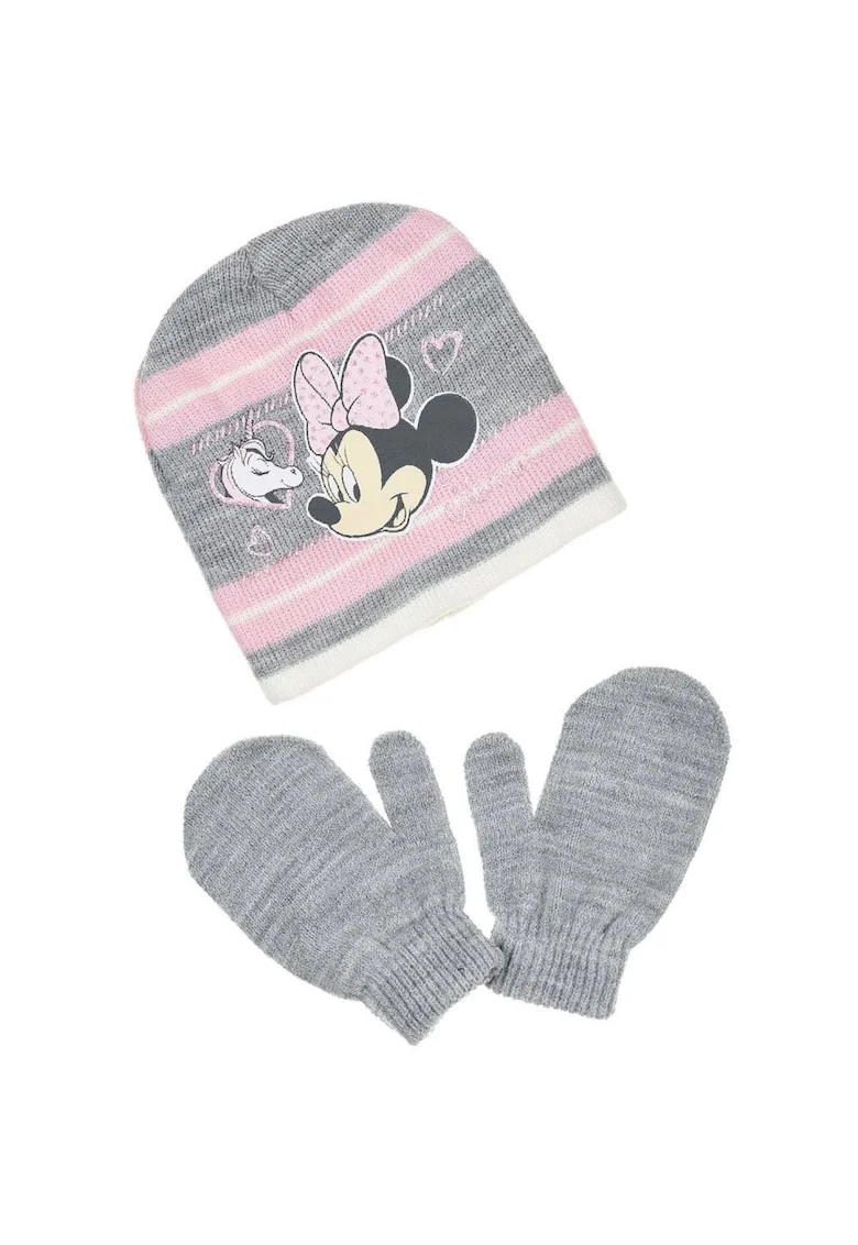 Set Caciula si Manusi  Myszka Minnie, Acril, gri,