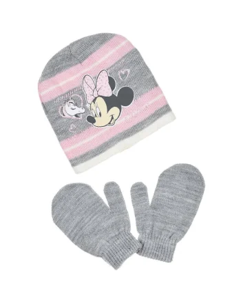 Set Caciula si Manusi  Myszka Minnie, Acril, gri,