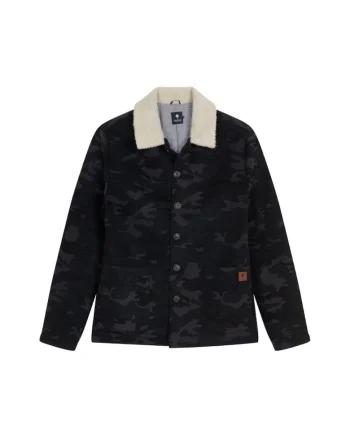 Jacheta barbati,  camuflaj, gri, lana si poliester, cu buzunare, guler Sherpa