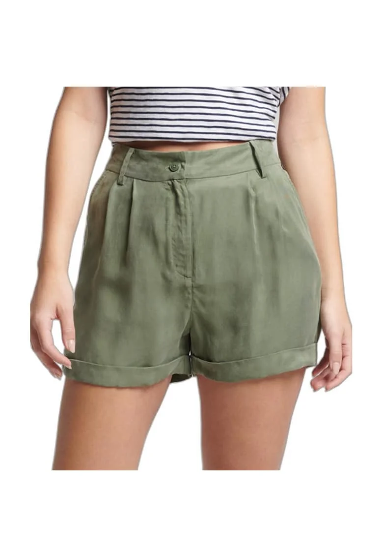 Pantaloni sport femei, SUPERDRY, viscoza, talie inalta, verde,