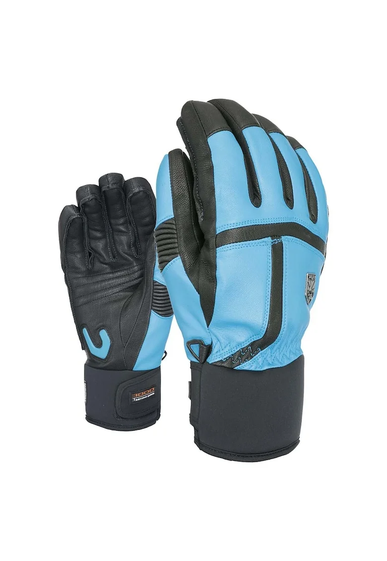Manusi ski barbati, Level, Piele/Lana, Negru/Albastru,