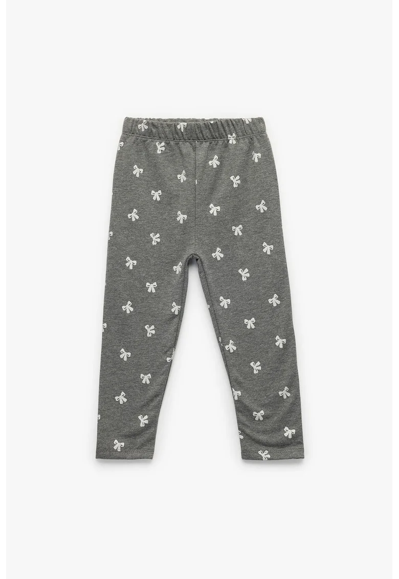 Pantaloni cu talie elastica si imprimeu, Alb/Gri inchis