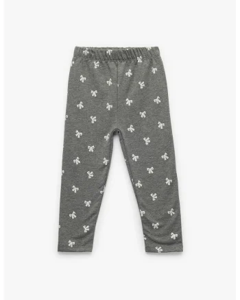 Pantaloni cu talie elastica si imprimeu, Alb/Gri inchis