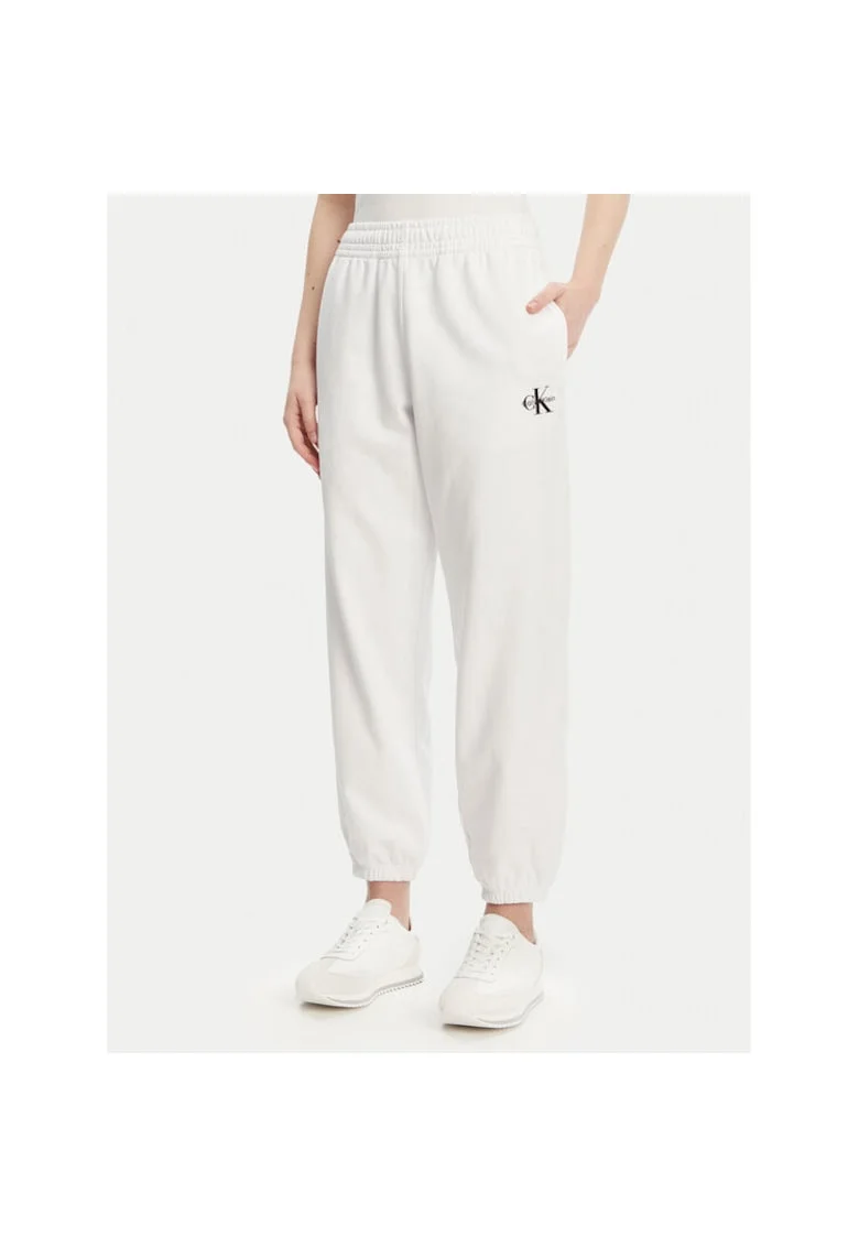 Pantaloni sport dama,  alb, bumbac/poliester,