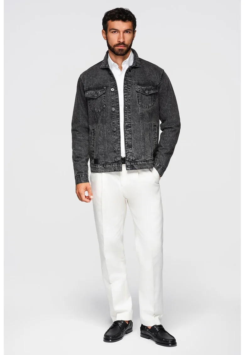 Jacheta din denim cu buzunare frontale, Negru stins