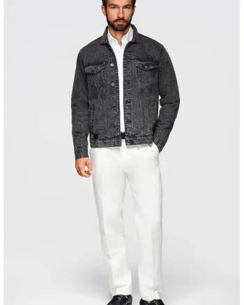 Jacheta din denim cu buzunare frontale, Negru stins