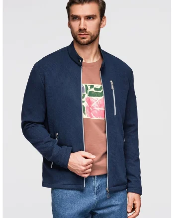 Jacheta cu fermoar si model uni, Bleumarin