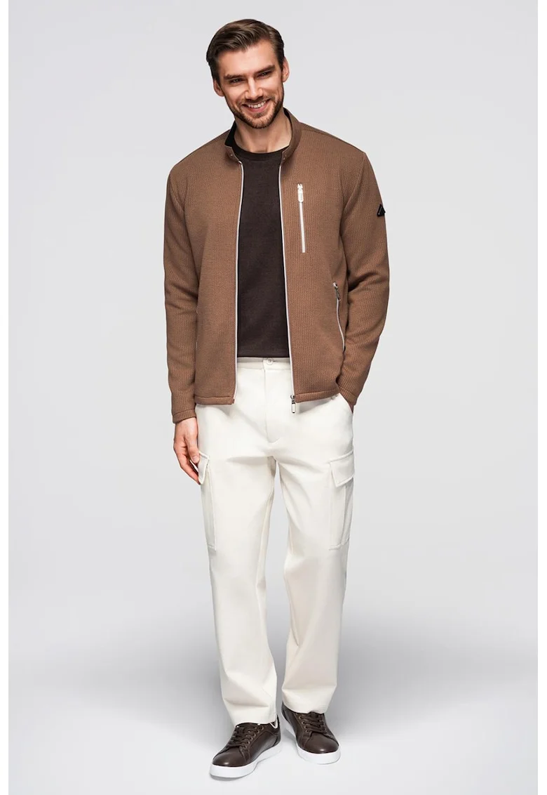 Jacheta cu fermoar si model uni, Maro taupe