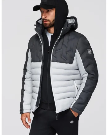 Geaca cu gluga si model colorblock, Gri deschis/Gri inchis