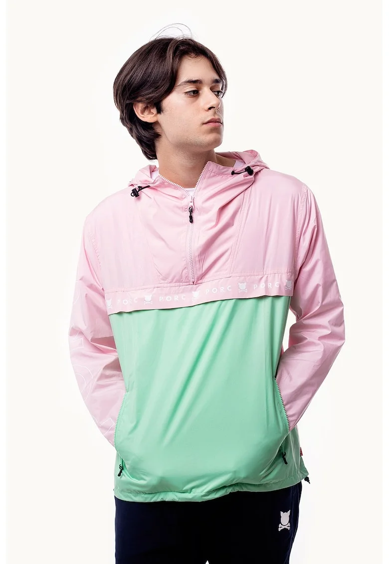 Jacheta usoara unisex cu banda logo Horizon, Roz pastel/Verde menta