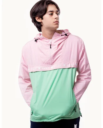 Jacheta usoara unisex cu banda logo Horizon, Roz pastel/Verde menta