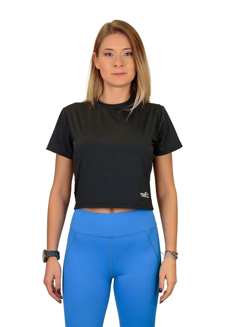 Tricou crop pentru yoga, Negru