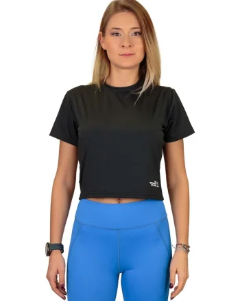Tricou crop pentru yoga, Negru