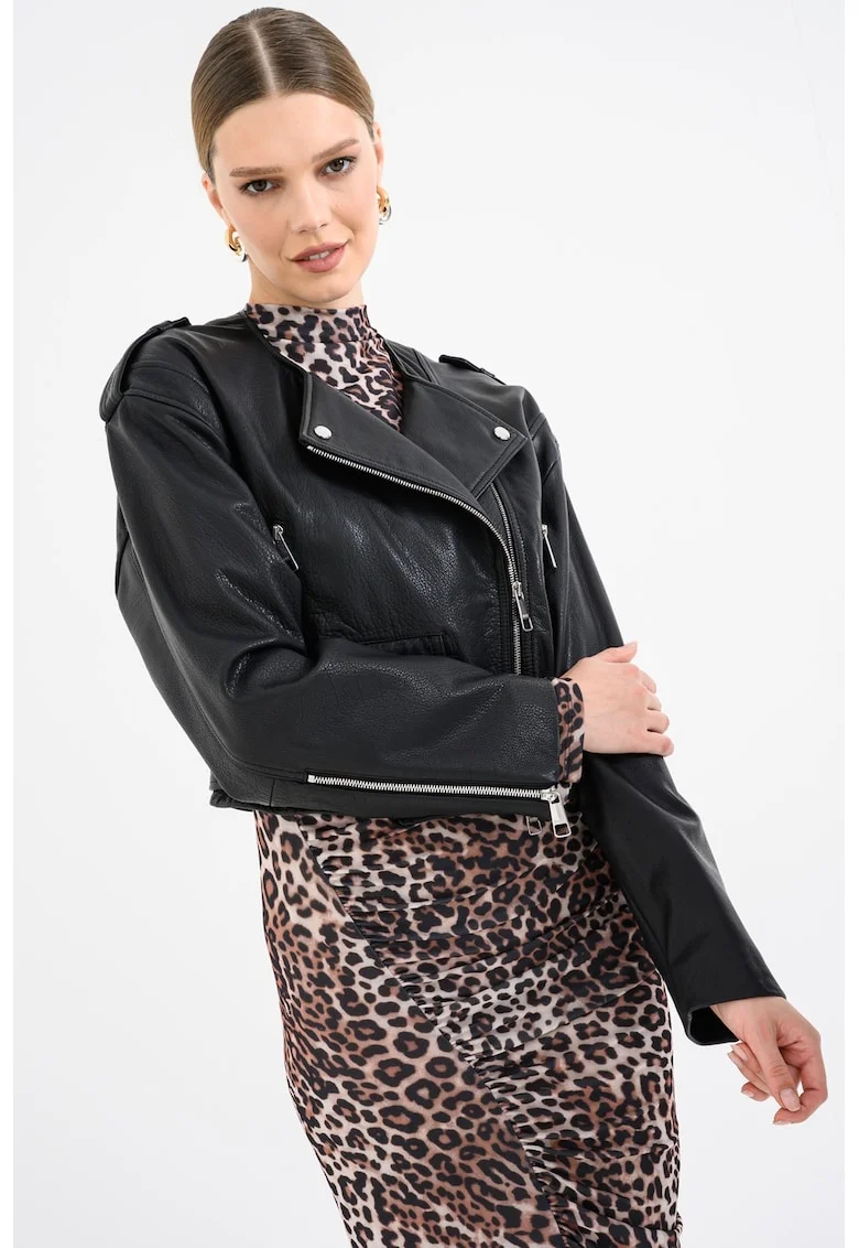 Jacheta biker din piele, Negru