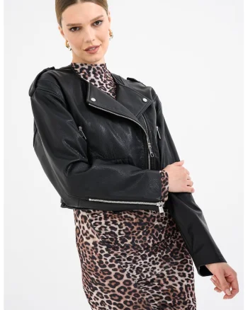 Jacheta biker din piele, Negru