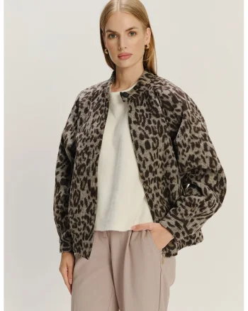 Jacheta lejera din amestec de lana cu animal print, Maro/Gri inchis
