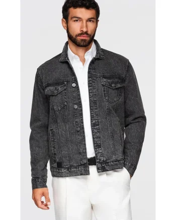 Jacheta din denim cu buzunare frontale, Negru