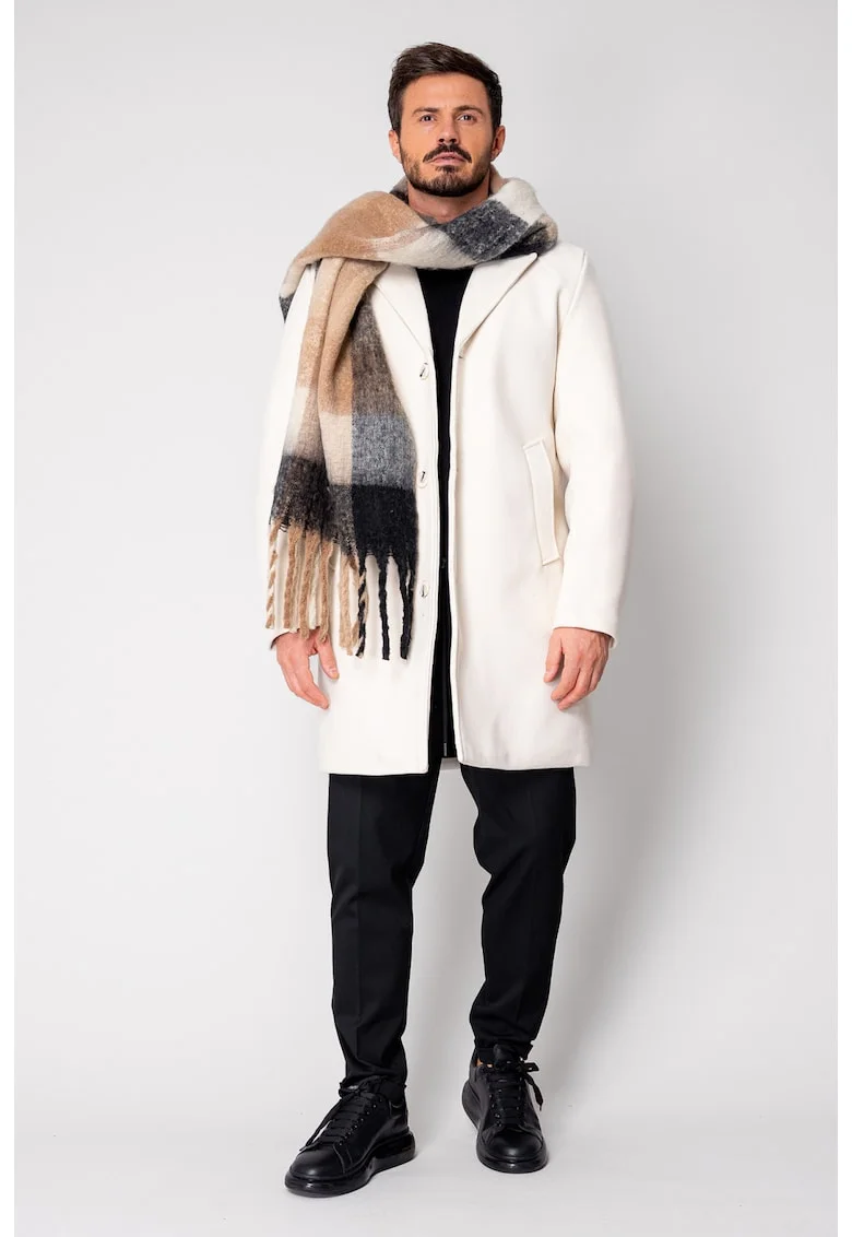 Palton lung cu nasturi Off White 18837, Alb