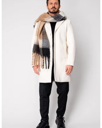 Palton lung cu nasturi Off White 18837, Alb
