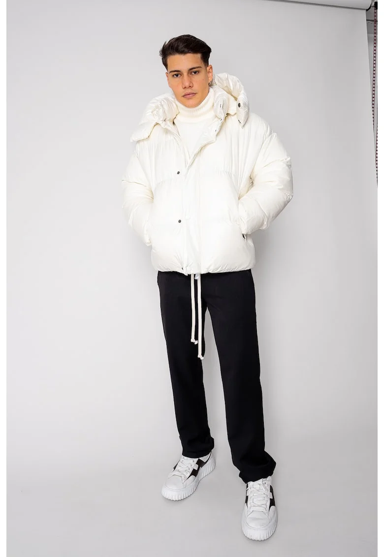 Geaca cu fermoar si capse Off White 18998, Alb