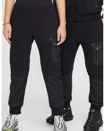 Pantaloni de trening cargo cu segmente din fleece, Negru